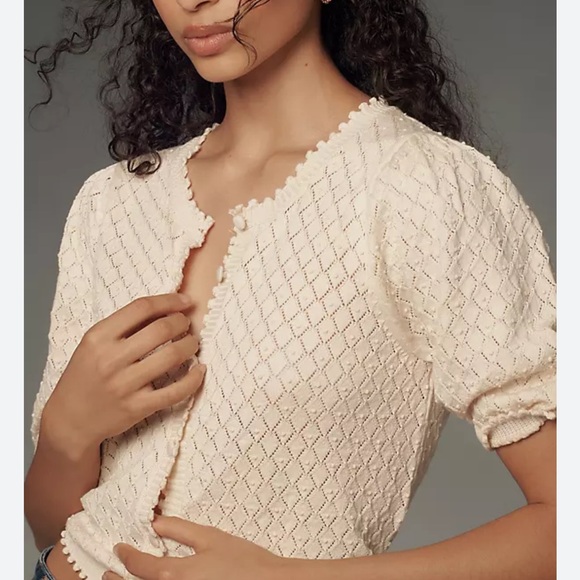 Anthropologie Sweaters - NWT By Anthropologie Puff-Sleeve Pointelle Cardigan Sweater